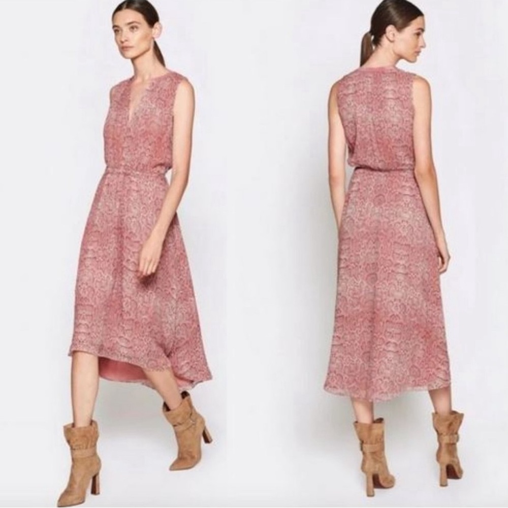 NWT Joie Hilarie Sleeveless Snake-print Midi Dress In Laurel, size S